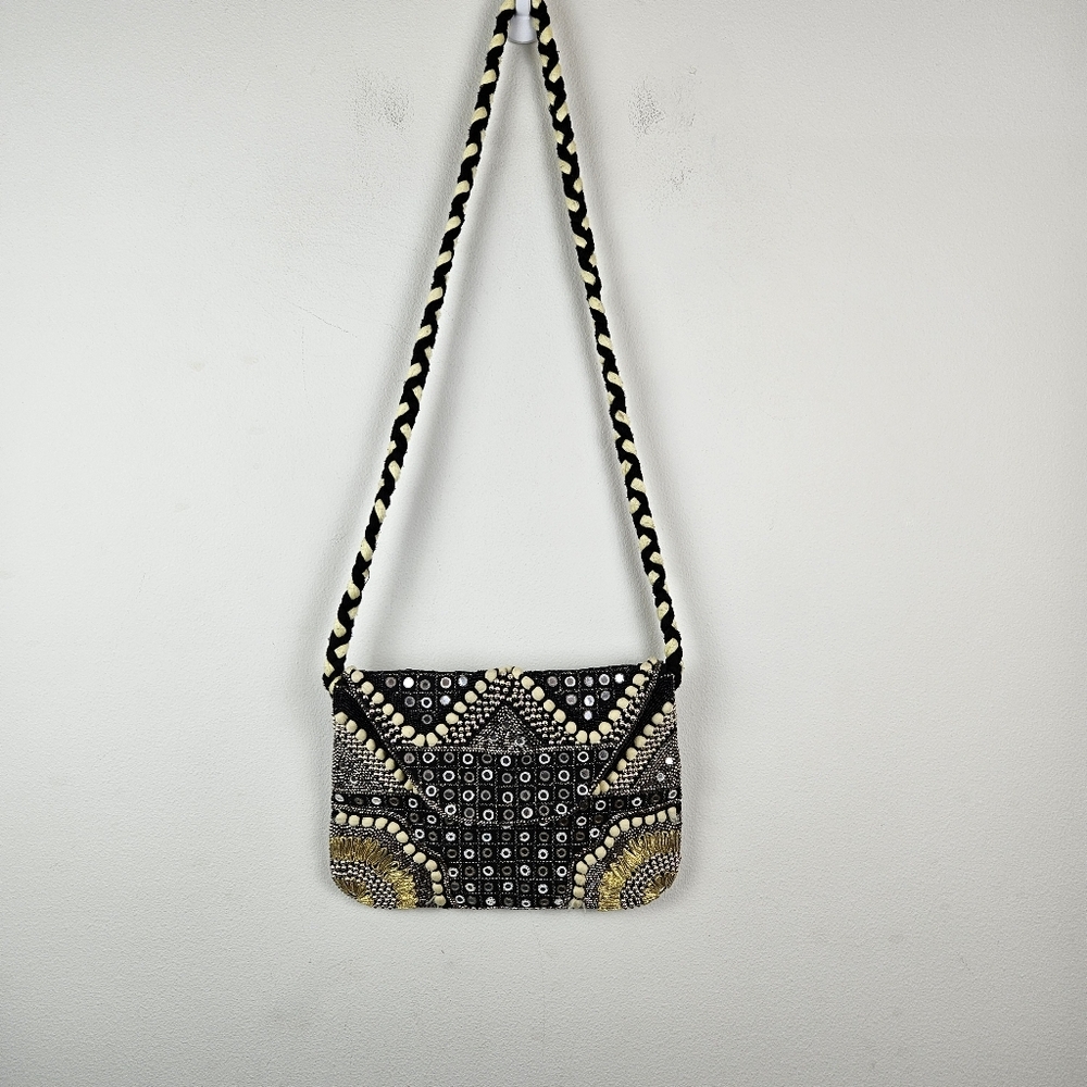 Big Buddha Womens Banjo Beading Crossbody Bag Multicolor Boho
